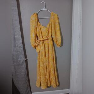 Yellow Long Sleeve Floral Dress
